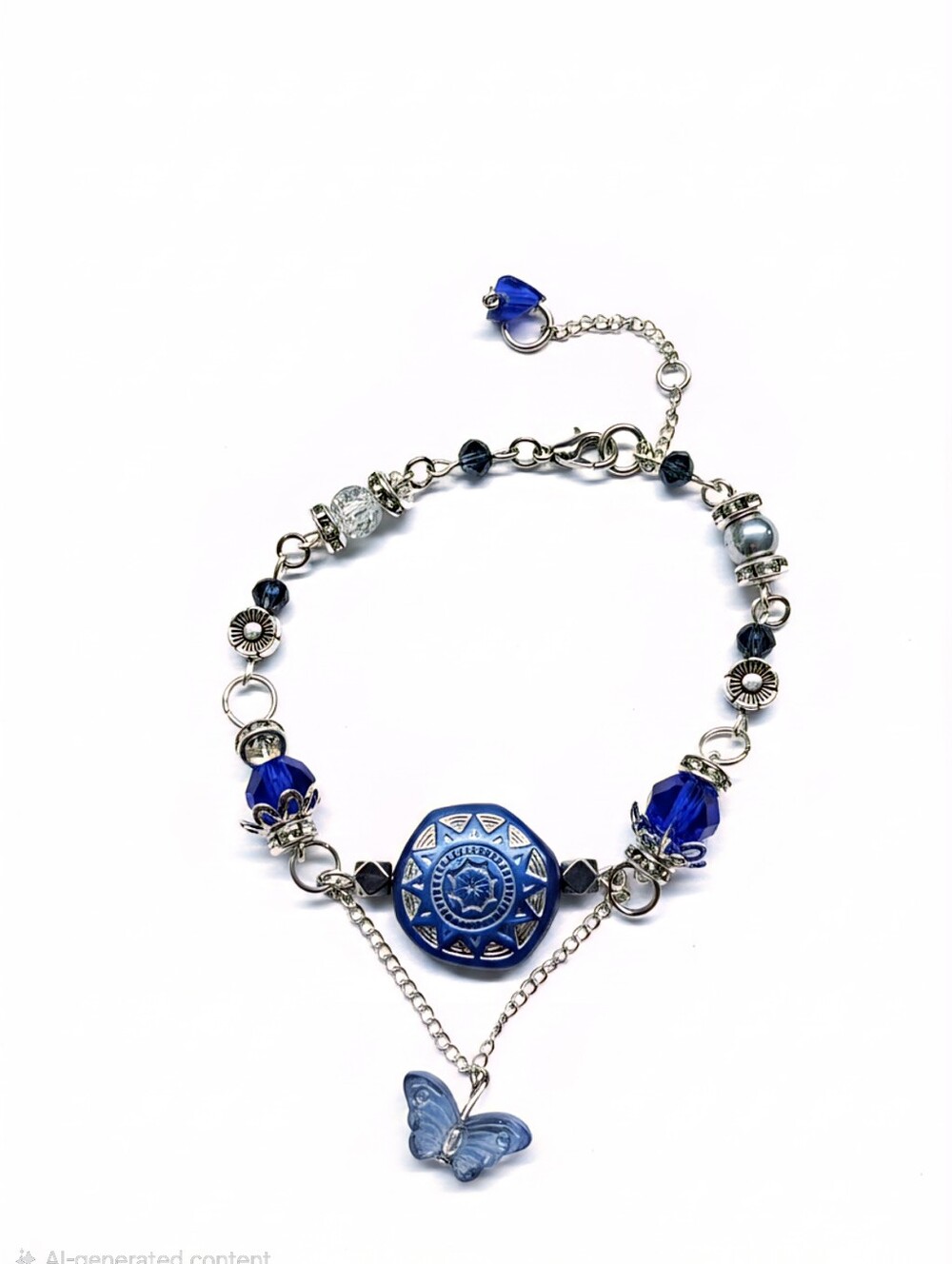 Handcrafted Blue Beaded Bracelet with Butterfly Charm #expandable #handmade